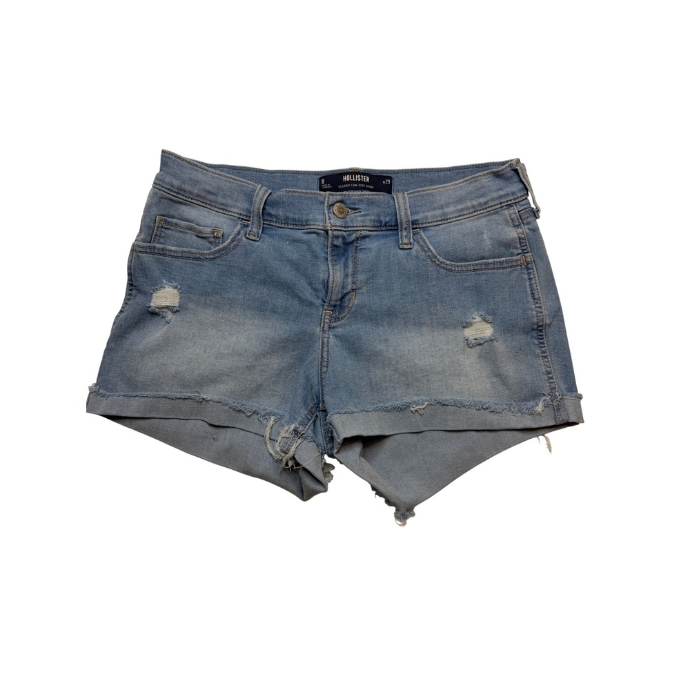 Hollister Classic Low Rise Distressed Denim Shorts Light Wash Size 8 W29
